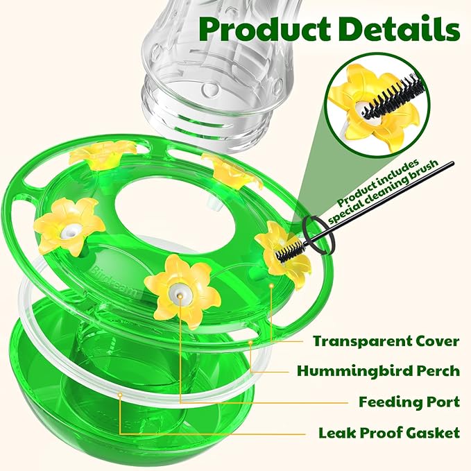 Birdream Hummingbird Feeders for Outdoors, 15oz Hanging Hummingbird Feeders Ant Proof, Easy to Clean and Maintain, Gift for Bird Lover, Green (1 Pack)