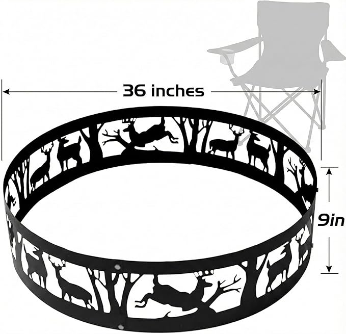 Fire Pit Ring Heavy-Duty: 36 X 9 in Large Metal Smokeless Black Anti-Rust Coating Portable for Outdoor Camping Garden Wood Burning Keep Warm with Air Vent for Men