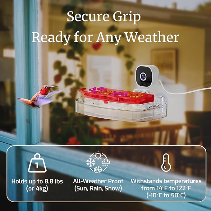 Smart Window Hummingbird Feeder with Camera & AI, 2K HD Live View, Ant Moat & Secure Suction Mount - The Ultimate Gift for Humming Bird Lovers