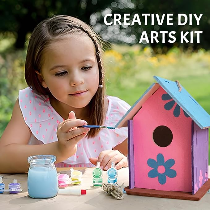 Crafts for Kids Ages 4-8 - 12 Pack DIY Bird House Wind Chime Kit Party Favors - Build and Paint Birdhouses Wooden Arts Kits - Easter Basket Stuffers Gifts for Girls Boys Toddlers Ages 3-5 4-6 6-8 8-12