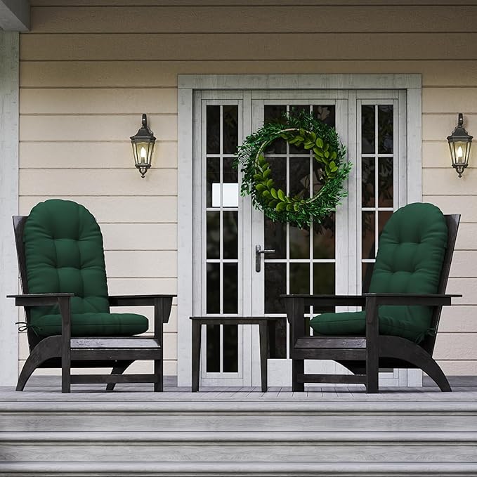 Outdoor Adirondack Chair Cushion, 50x21x4 Inch Rocking Chair Cushions, High Back Patio Soft Seat Pad with Ties, Indoor Outside Use, Fade-Resistant & Waterproof, Dark Green