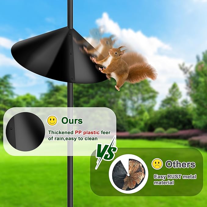 Squirrel Baffles for Protecting Outdoor Bird Feeder Pole and Bird Houses, Pole Mount Squirrel Proof Guard Stopper for Bird Pole-(Black, 16 inch,2 Packs)
