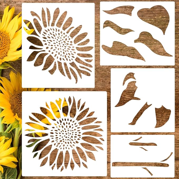 Large Flower Stencils for Wood Fence Sunflower Stencils for Painting Floral Stencil Templates for Walls Furniture Fabrics