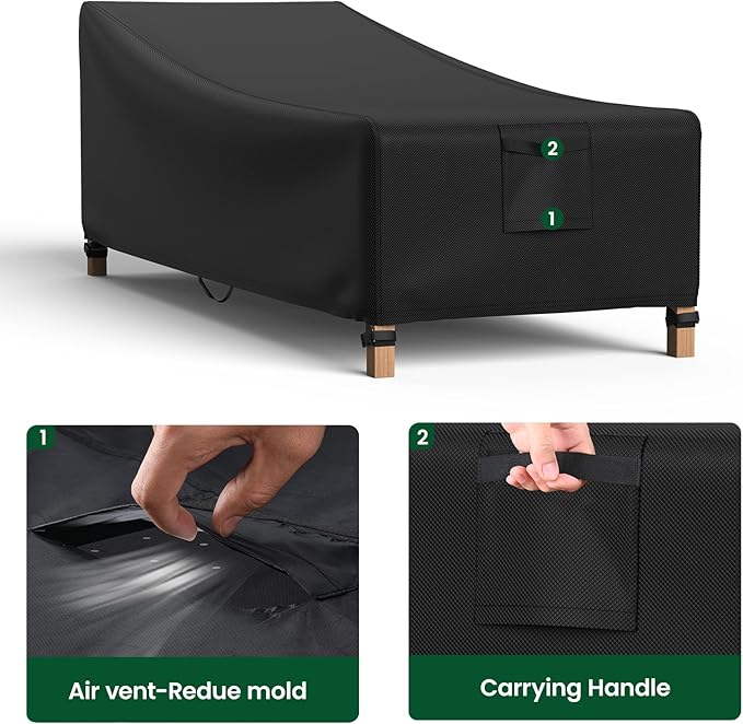 Mrrihand Chaise Lounge Cover, Patio Furniture Covers, Patio Lounge Chair Cover Waterproof and UV Resistant, Heavy Duty Outdoor furniture covers with Air Vent 2 Pack - 84L x 32W x 32H inch