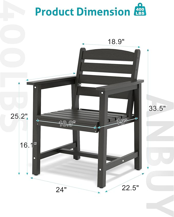 Anbuy Patio HDPE Dining Table Sets, Patio Dining Chairs Set of 2 - HDPE Outdoor Dining Chair for Various Scenes in Outdoor, Dining Room, Garden (Black)
