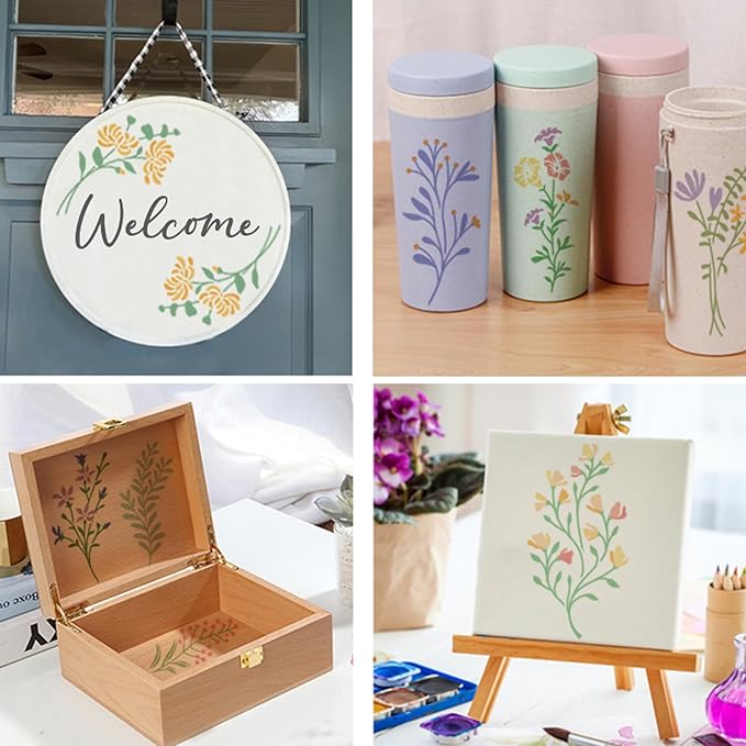 18 Pcs Flower Stencils for Painting on Wood, 6x3in Botanical Stencils Floral Templates for Drawing Spraying on Wall Canvas Scrapbook, Reusable Wildflower Stencil DIY Home Decors Ornaments Arts Crafts