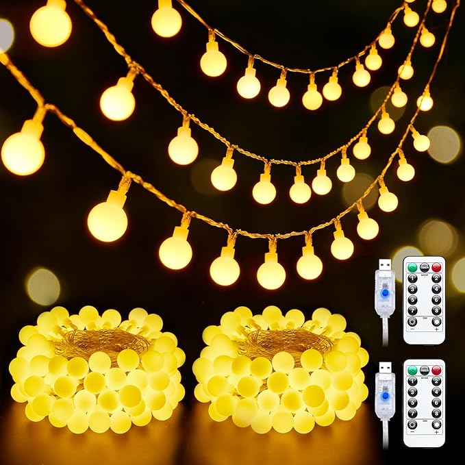 Minetom 2 Pack USB Globe String Lights for Bedroom, 32.8 Feet 100 LED USB Fairy Lights with Remote, Mini Globe Lights for Indoor Classroom Decor Dorm Tent Patio Wall Canopy Party Wedding Tree Xmas