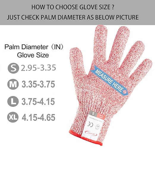 Cut Resistant Gloves, 1 Pair, Small, Red, Food Grade, Cut Proof, Breathable, Textured Grip, Ideal for Kitchen, Oyster Shucking, Fish Filleting, Wood Carving, Gardening