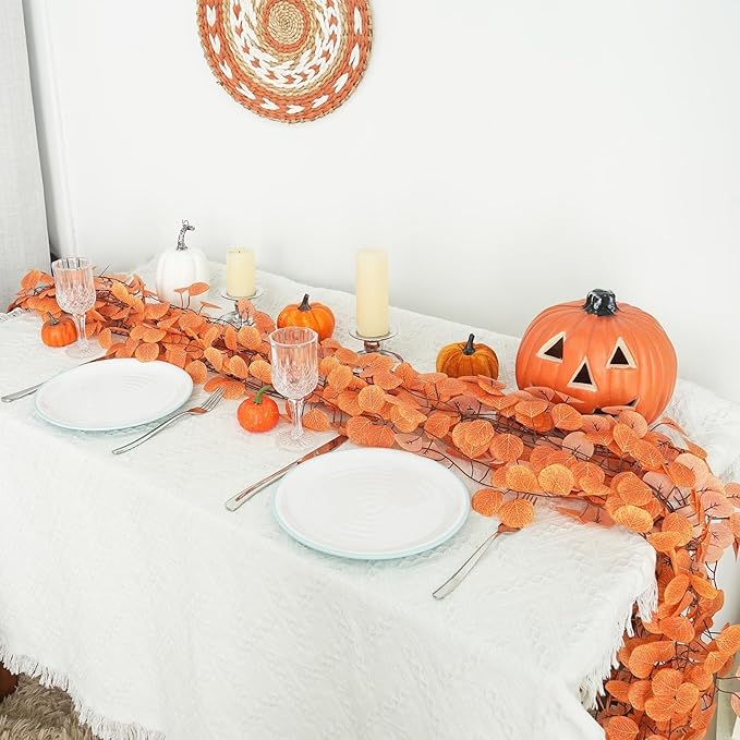 24 Packs Artificial Fall Leaves Garland 172 Ft Fake Vines Fall Eucalyptus Garland Silk Orange Leaf Autumn Ivy for Mantle Table Wall DIY Thanksgiving Wedding Bedroom Birthday Home Outdoor Arch Decor