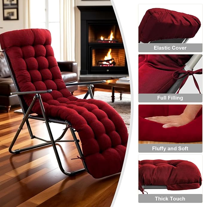 ERWUDEling Outdoor Chaise Lounge Cushions, Waterproof Lounge Chair Cushion, Thickened 67 x 19 x 4 Inch Zero Gravity Chair Cushion for Outdoor Indoor Furniture, Home and Office, Wine red