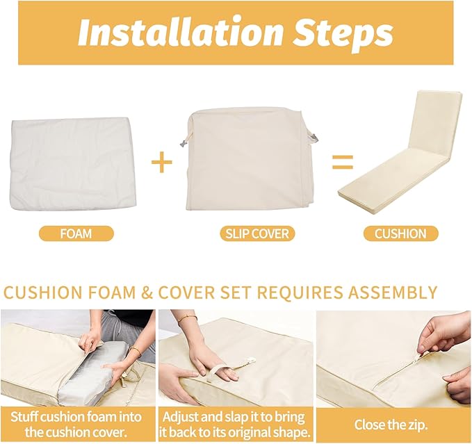 Outdoor Chaise Lounge Cushions for Patio, 71"x22"x3" Lounge Chair Waterproof Replacement Seat Cushions for Outdoor Furniture (Beige, 1 Pcs)