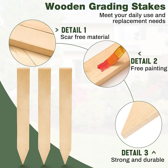 48 Pieces Wooden Garden Stakes 12 Inch Grade and Survey Stakes Wooden Garden and Sign Posts for Plant Support Silt Fence Yard Farm Survey Boundaries Baselines