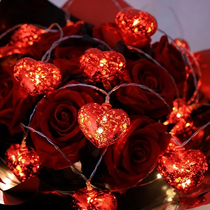 Valentines Heart Decoration Lights, 9.8 Ft Valentine String Lights Battery Operated 20 LED Red Shining Love Shape Lights , Valentines Heart Light for Indoor Outdoor Wedding Bedroom Valentine Decor