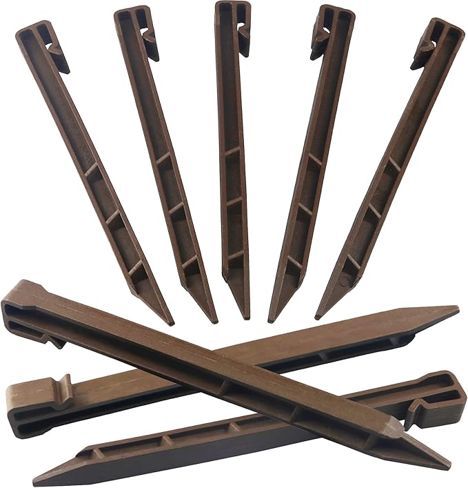 50 PCS Brown Landscape Edging Garden Stakes, 10 Inch Landscaping Anchoring Spikes Heavy Duty Plastic Garden Ground Netting Stakes Brown for Edging & Garden