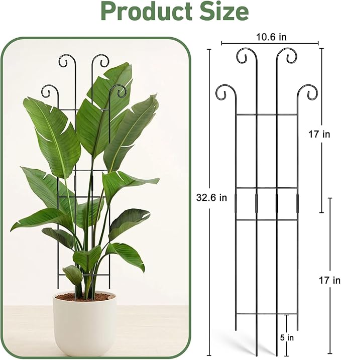 32.6in Tall Plant Trellis Indoor, Metal Garden Trellis for Climbing Plants, Expandable Trellis for Potted Plants for Ivy Pothos Hoya Monstera, 4 Pack
