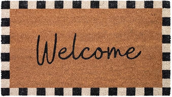 Folkulture Welcome Matt Outdoor | 16 x 28 Door Mats for Front Door Mat Outside Entrance | Eco Friendly | Welcome-Mats Cute | Checkered Coir Door Mats | Outdoor Decor for Home | Durable & Anti Slip