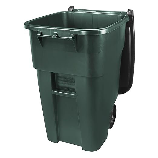 Rubbermaid Commercial Products BRUTE Rollout Heavy-Duty Wheeled Trash/Garbage Can, 50-Gallon, Dark Green, for Restaurants/Hospitals/Offices/Warehouses/Garage