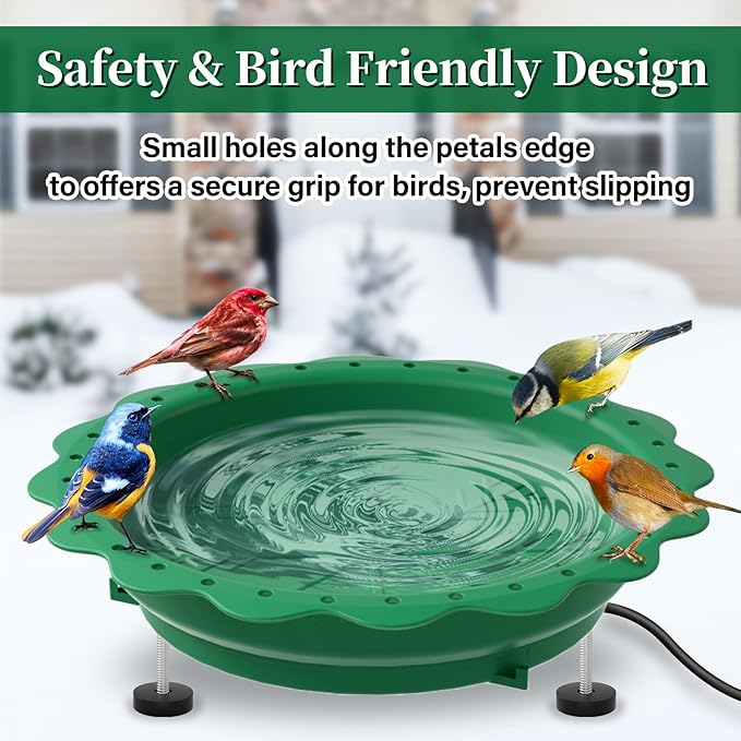 Heated Bird Bath for Outside Winter, Powerful 100W Thermostat Control Heated Bird Baths for Outdoors with 3 Metal Extension Screws, Heated Birdbath Water Heater for Garden Yard Patio Lawn(Green)