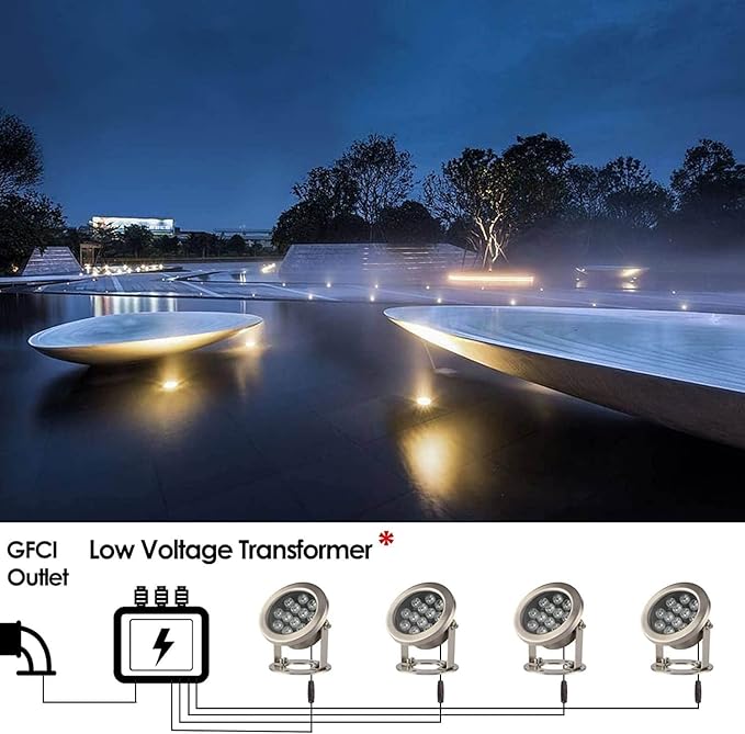 JSN&PC LED Pond Lights 24W 5000K White Color DC12V Underwater Lights for Party Home Garden Fountain Water Rockery Grass Land