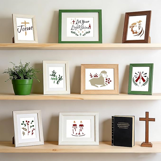 72 Pcs Christian Cross Stencils for Painting Set, Reusable Religious Jesus God Painting Templates - Christ Stencil Crafts Drawing Templates for DIY Scrapbook, Home Wall Murals, Canvas Wood Signs