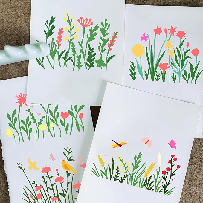 20 PCS Wildflower Stencils for Painting, 6 x 4.7 Inch Reusable Plastic Plant Templates for Painting on Wood Wall, Flowers Leaf Stencils Set for Rock Canvas Drawing Art Tile Home DIY Craft Decor