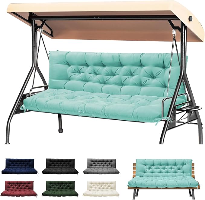 Porch Swing Cushions, Waterproof Swing Cushions Replacement with Backrest, Outdoor Swing Bench Cushions 2-3 Seater Replacement for Patio Furniture 60x40 (Teal)