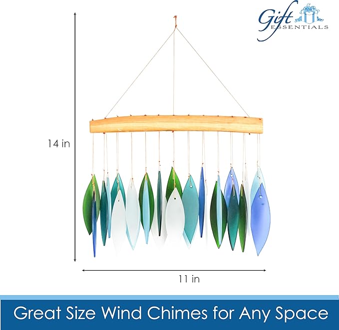 Blue Handworks Ocean Breeze Glass Chime, Sandblasted Glass and Found Wood Handcrafted Wind Chime