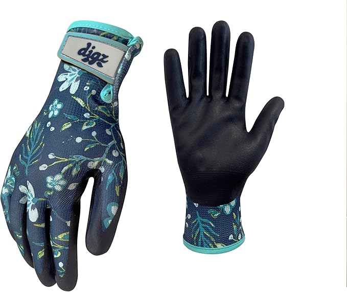 Digz Large Comfort Grip Garden Gloves, Knit Shell, Latex Free, Navy