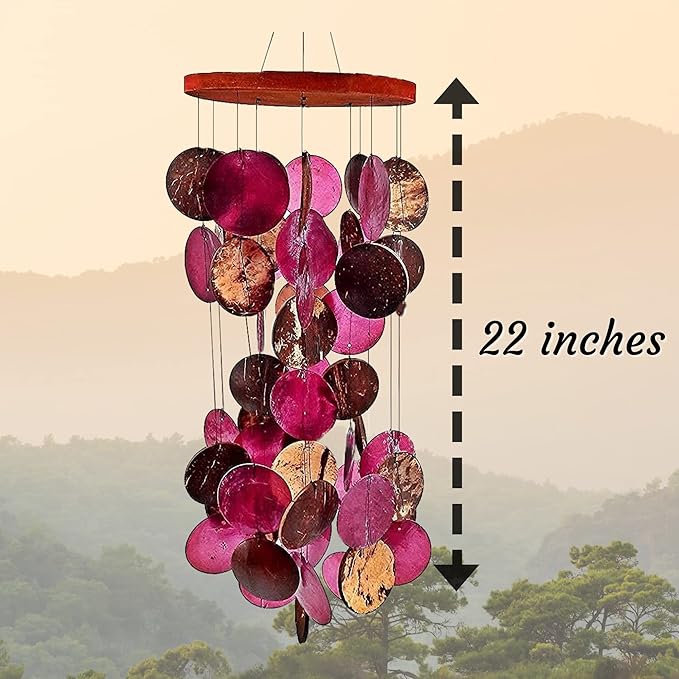 Bellaa Wind Chimes for Outside Capiz Sea Glass Shells 27 inch Outdoor Windchimes Home Garden Patio Yard Lawn Unique Gifts Mom Grandma (Y Pink Round)