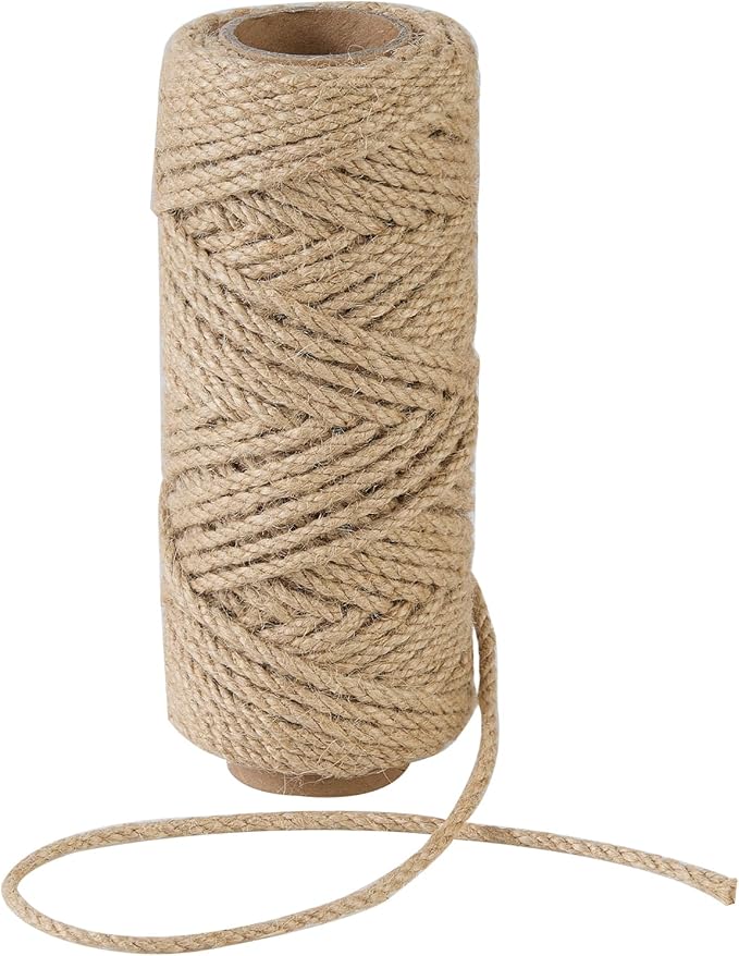 Natural Jute Twine 4mm 100 Feet Crafting Twine String for Crafts Gift, Craft Projects, Wrapping, Bundling, Packing, Gardening and More, Jute Rope to Use Around The House and Garden