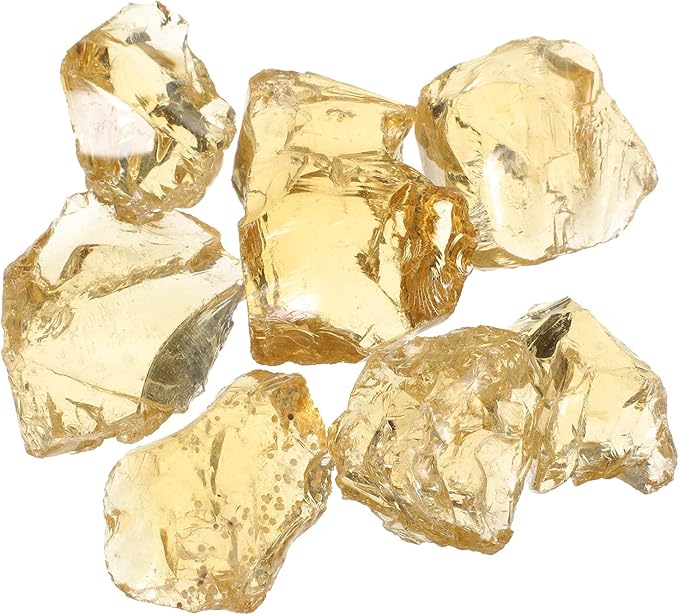 uxcell Fire Glass for Fire Pit, 3-5cm(1/9"-1/5") High Luster Reflective Glass Rocks for Natural or Propane Fireplace, Safe for Outdoors and Indoors Fire Pit Glass, Yellow, 400g/14oz