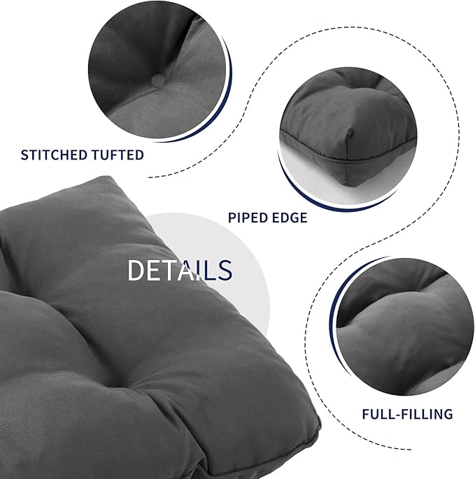 Outdoor Bench Cushion, 48x18x5 Inch, Waterproof Bench Cushion for Outdoor/Indoor Furniture, Tufted Patio Bench Seat Cushion, Fade Resistant Outdoor Cushions for Porch Swing Couch, Dark Grey