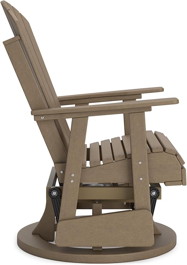 Signature Design by Ashley Hyland Wave Contemporary Swivel Glider Adirondack Chair with 360-Degree Swivel, Weather Resistant HDPE, 18" Seat Height, Brown