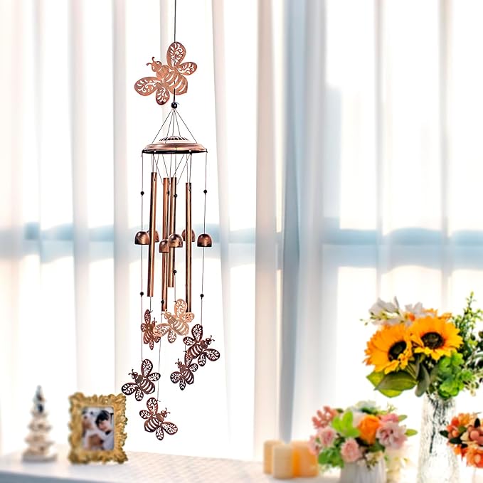 Bee Wind Chimes Outdoor Bee Gifts for Women Mom Men Dad Unique Birthday Metal Honeybee WindChimes for Outside/Indoors, Patio, Lawn, Yard, Home Decor, Outdoor Decor, Garden Decorations