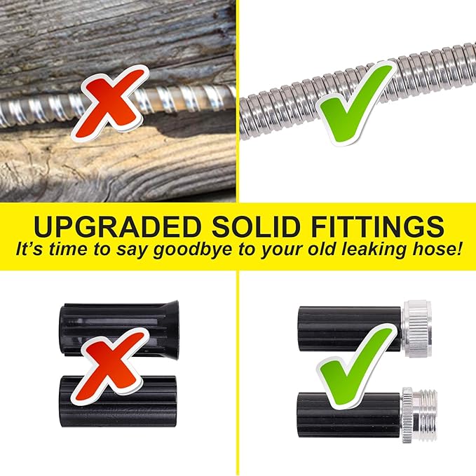 FOXEASE Metal Water Hose 25 ft - Stainless Steel Water Hose with 2 Nozzles, Lightweight, Tangle Free & Kink Free, Heavy Duty, High Pressure, Flexible, Dog Proof