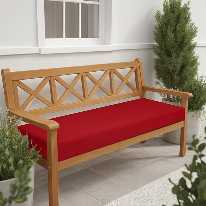 idee-home Outdoor Bench Cushion Waterproof, Bench Cushions for Outdoor Furniture, Patio Porch Swing Replacement Seat Pad with Ties for Garden Backyard, 42 x 18 Inch Red