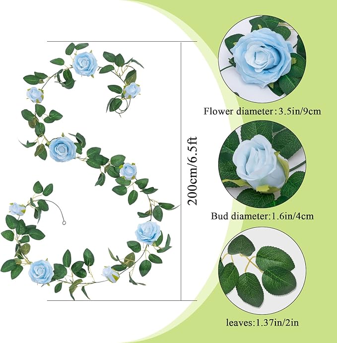 U'Artlines 5 Pack Artificial Blue Rose Vines Floral Garlands Total 32.5 Ft Fake Vine Silk Flower Garland for Indoor Outdoor Home Wedding Arch Garden Wall Decoration