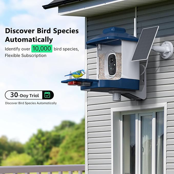 Bird Feeder with Camera, AI Bird Identification, Full HD Live Video, Solar Powered, 2.4Ghz WiFi, Instant Arrival Alerts - White Elephant Gifts