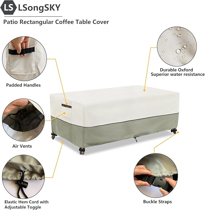 Outdoor Coffee Table Cover,Waterproof Rectangular Patio Small Side Table Cover,48 x 28 x 16 inch,Outdoor Table Covers Waterproof Rectangle,White&Grey-Green.