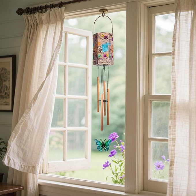 Butterfly Solar Wind Chimes for Outside Solar Lights Outdoor Decor Gifts for Women Mom Grandma Birthday Gifts