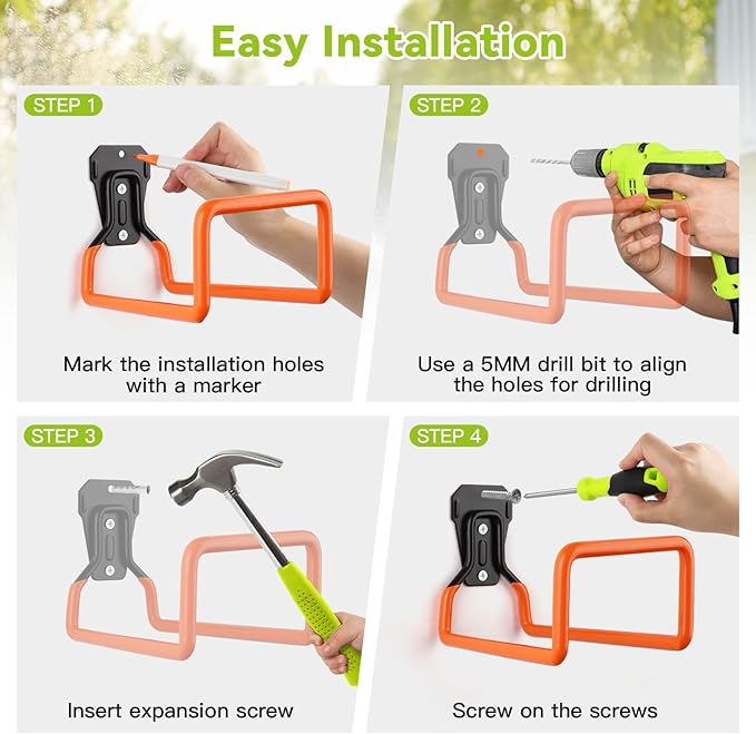 Hose Holder Stand Wall Mount, 2Pcs Heavy Duty Garden Hose Hanger Reel, Metal Water Pipe Tube Hooks Rack for Outside Yard, Garage, Storage Organizer - Orange