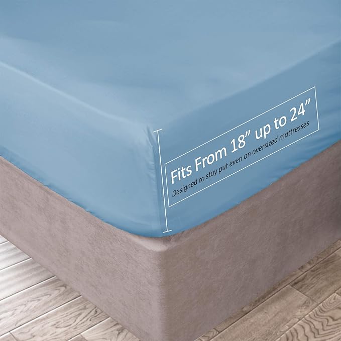 Clara Clark Fitted Sheet, Extra Deep Pocket Fits Deep Mattress, Luxury Soft Fitted Sheet Only, Queen - Extra Deep Blue Heaven
