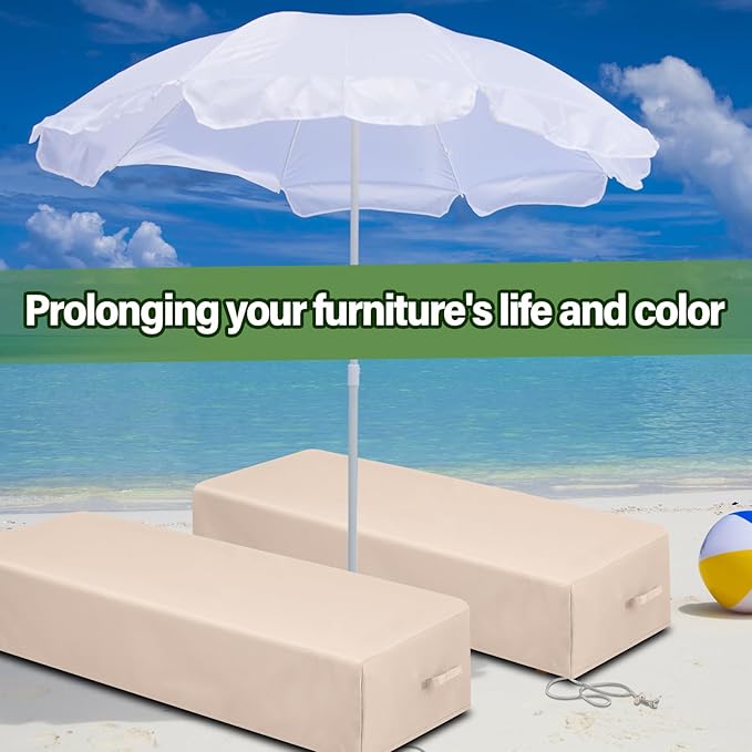 2 Pcs Patio Chaise Lounge Cover Waterproof Outdoor Lounge Chair Cover 30" D x 83" W x 12" H UV Resistant with Handle Strap for Furniture Protection (Tan)
