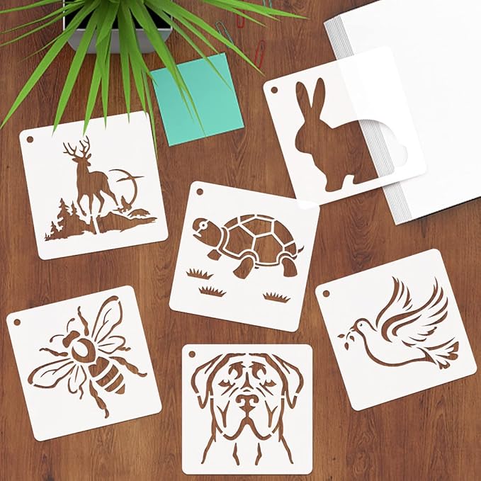 50 PCS Animal Painting Stencils Reusable Animal Stencils for Painting on Wood Rocks Canvas Fabric Glass Pottery 4x4 Inch