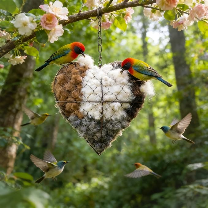 Handmade Fiber Bird Nesting Heart,Birds Nests Material Holder,Winter Tree Shelter for Wild Bird,Hummingbird Houses Nest Boxes Gifts for Outside Garden Art Birdhouse, Birds Lovers