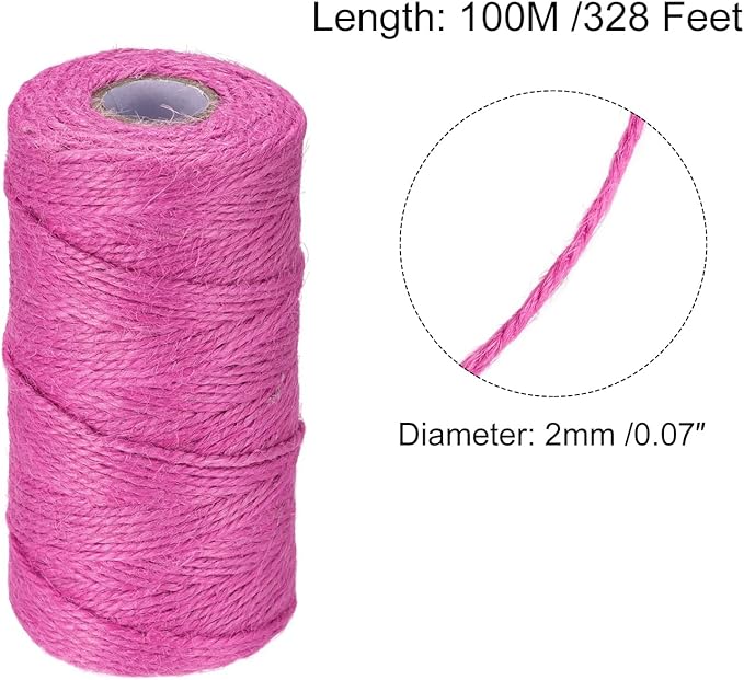 MECCANIXITY 328 Feet Garden Twine, 2mm Craft Jute Twine String Jute for Artwork, DIY Crafts, Gift Wrapping, Fuchsia