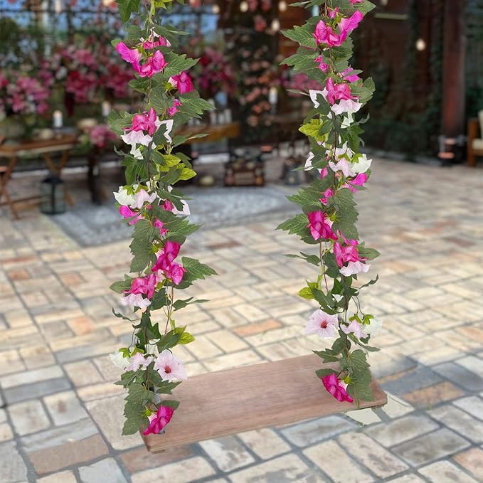 CISDUEO 2Pcs Artificial Vines for Outdoors Silk Morning Glory Garland 11.5Ft Hanging Flowers Plants Fake Petunias Vines for Indoor Home Decor Wall Fence Mantle Stairway Mailbox Rose Red Pink and White