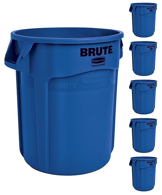 Rubbermaid Commercial Products BRUTE Heavy-Duty Round Trash/Garbage Can, 20-Gallon, Blue, Wastebasket for Home/Garage/Mall/Office/Stadium/Bathroom, Pack of 6