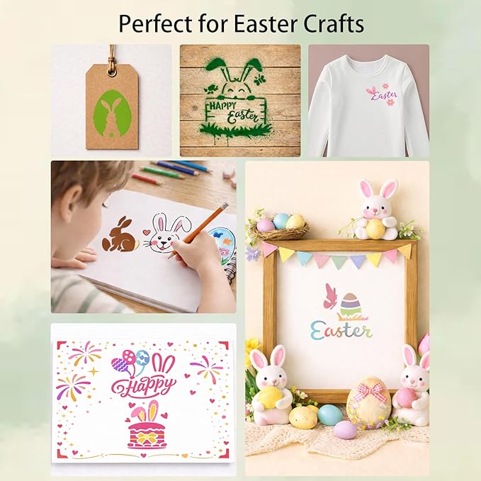 80 PCS Reusable Easter Stencils – Small Easter Stencils for Crafts, Painting on Wood, Fabric, Walls & Cards, Spring Craft Templates (3×3 Inch)