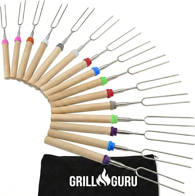Smores Sticks for Fire Pit - Accessories for Campfire Marshmallow Roasting Sticks Smores Kit Outdoor-Smore Skewers Hot Dog Fork For Outside, Camping Essentials Bonfire Gear Long 32" 15 Pack